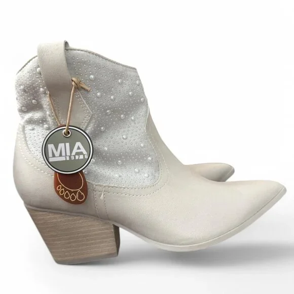 New With Tags White grey MIA studded western pull up ankle cowboy boots size 6.5 - Picture 8 of 9